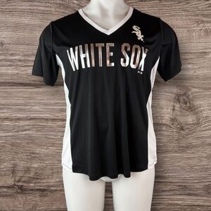 Majestic White Sox V Neck Shirt Top Womens Size Large New NWT Black Silver (88)